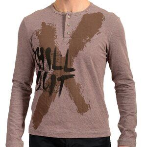 Exte Men's Multi-Color Striped Logo Print Long Sleeve Henley T-Shirt US S IT 48